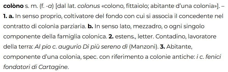definizione della parola "colono" tratta dalla Treccani