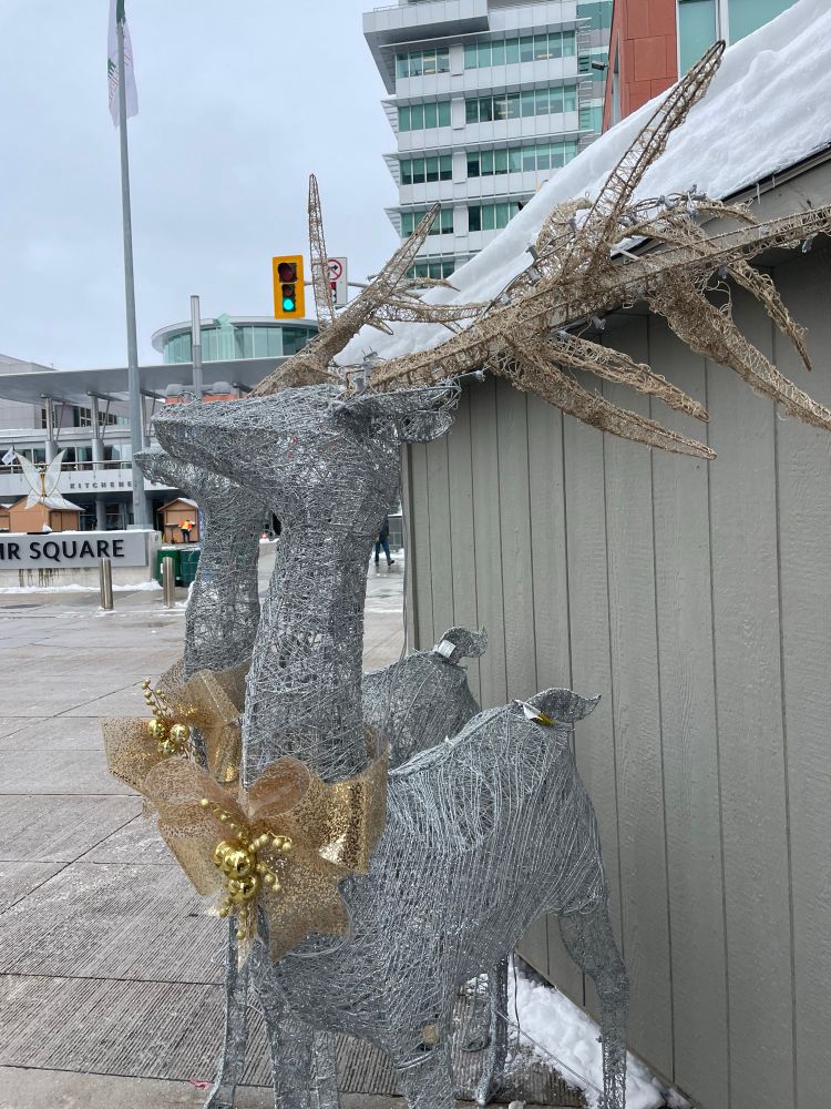 Outdoor silver and gold reindeer decorations 