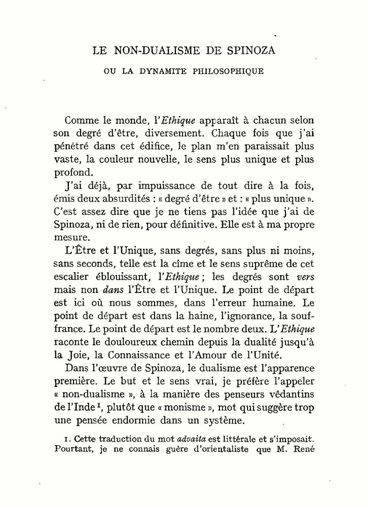 Le non-dualisme de Spinoza. Ou la dynamite philosophique, par René Daumal, La Nouvelle Revue Française Mai 1934 N° 248