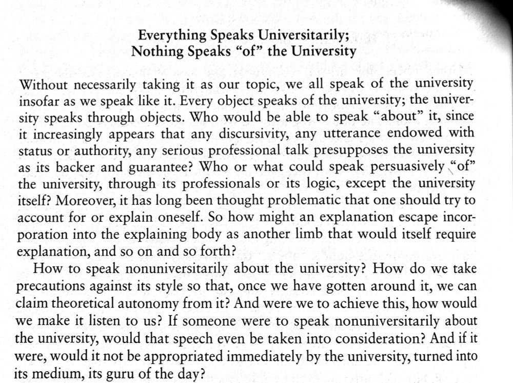 Image of page 38 of Willy Thayer’s The Non-Modern Crisis of the Modern University, translated by Bret Leraul (Northwestern University Press, 2025). It shows the text being quoted.