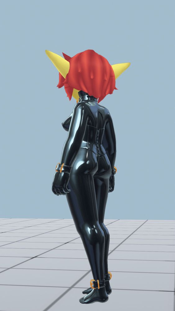 goblin girl 3d model in vrchat standing and showing off her pretty new latex matcap!! part 2