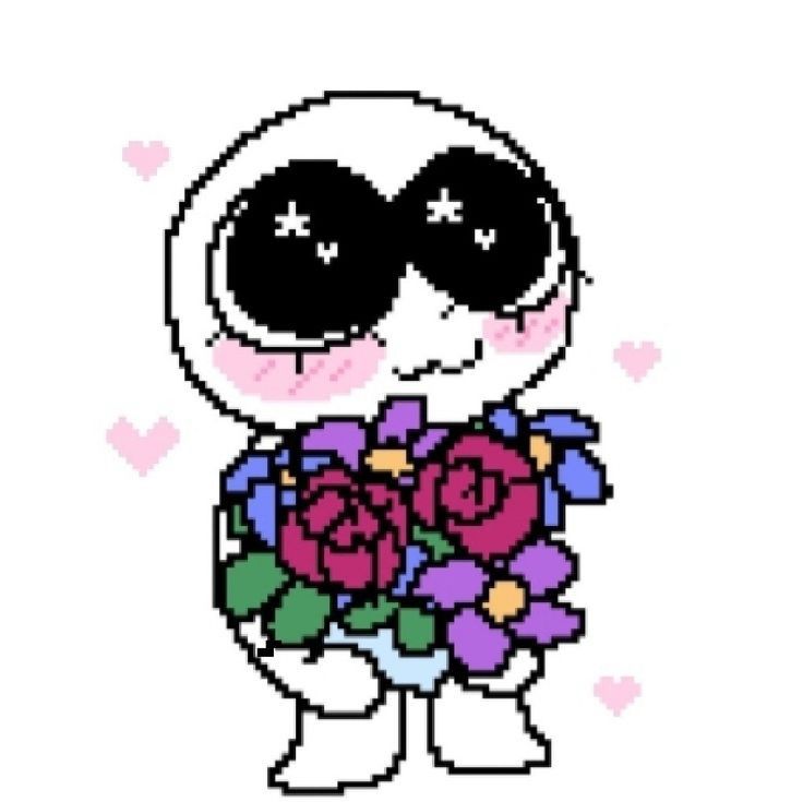 a little guy holding a bouquet of flowers and surrounded by hearts