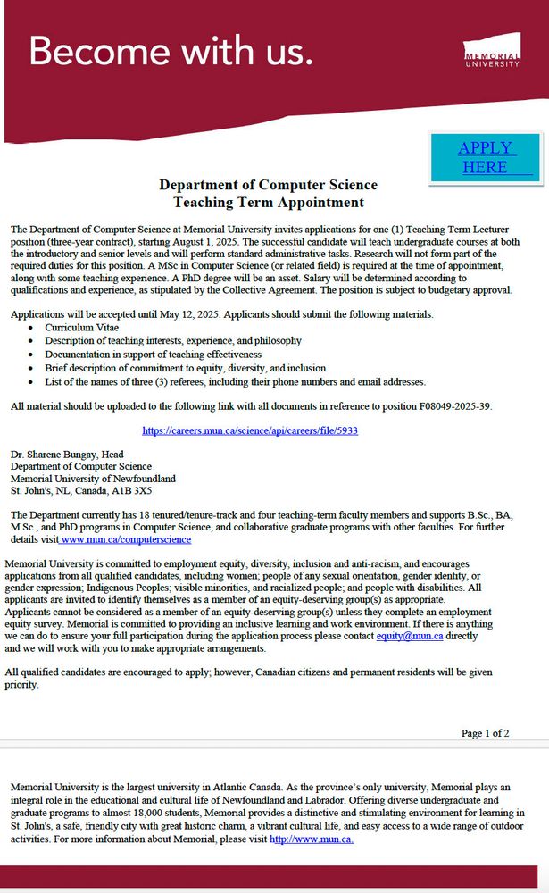 Advertisement for a teaching-term position