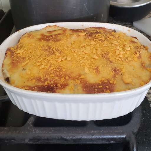 A well-lit photo of Leftover Ham -n- Potato Casserole