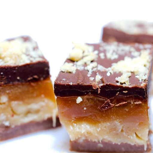 A well-lit photo of Caramel Peanut Fudge