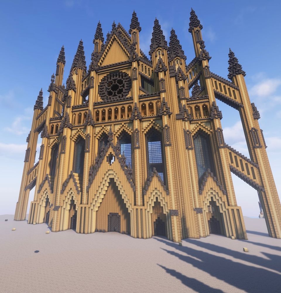 Picture of Minecraft castle built with bee hives and stripped birch