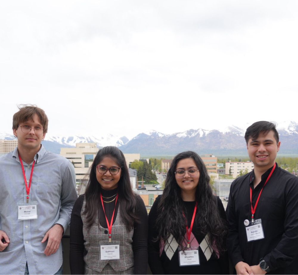 Stout lab members (Michal Fornalik - aka myself, Subhasri Biswas, Khusbo Raval, Roberto Santin Marquez. Mountains in the back
