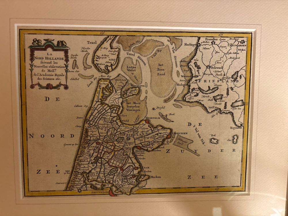 Topo kaart van Noord-Holland uit de 18e eeuw. 