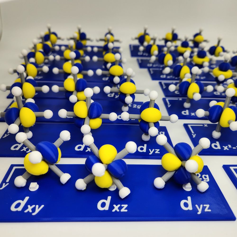 3D printed d-orbital models.