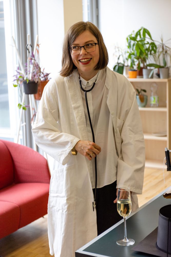 me with a lab coat and stethoscope, because I am now a doctor