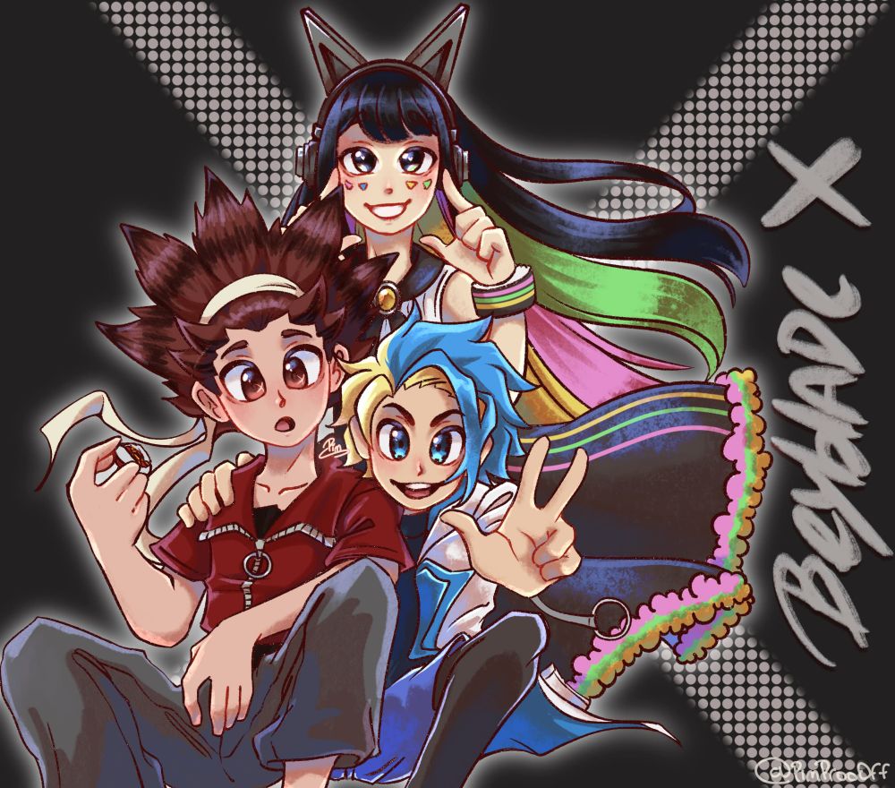 Nanairo Multi, Robin - Bird Kazami and Jaxon - Ex Cross From the anime series 'Beyblade X'