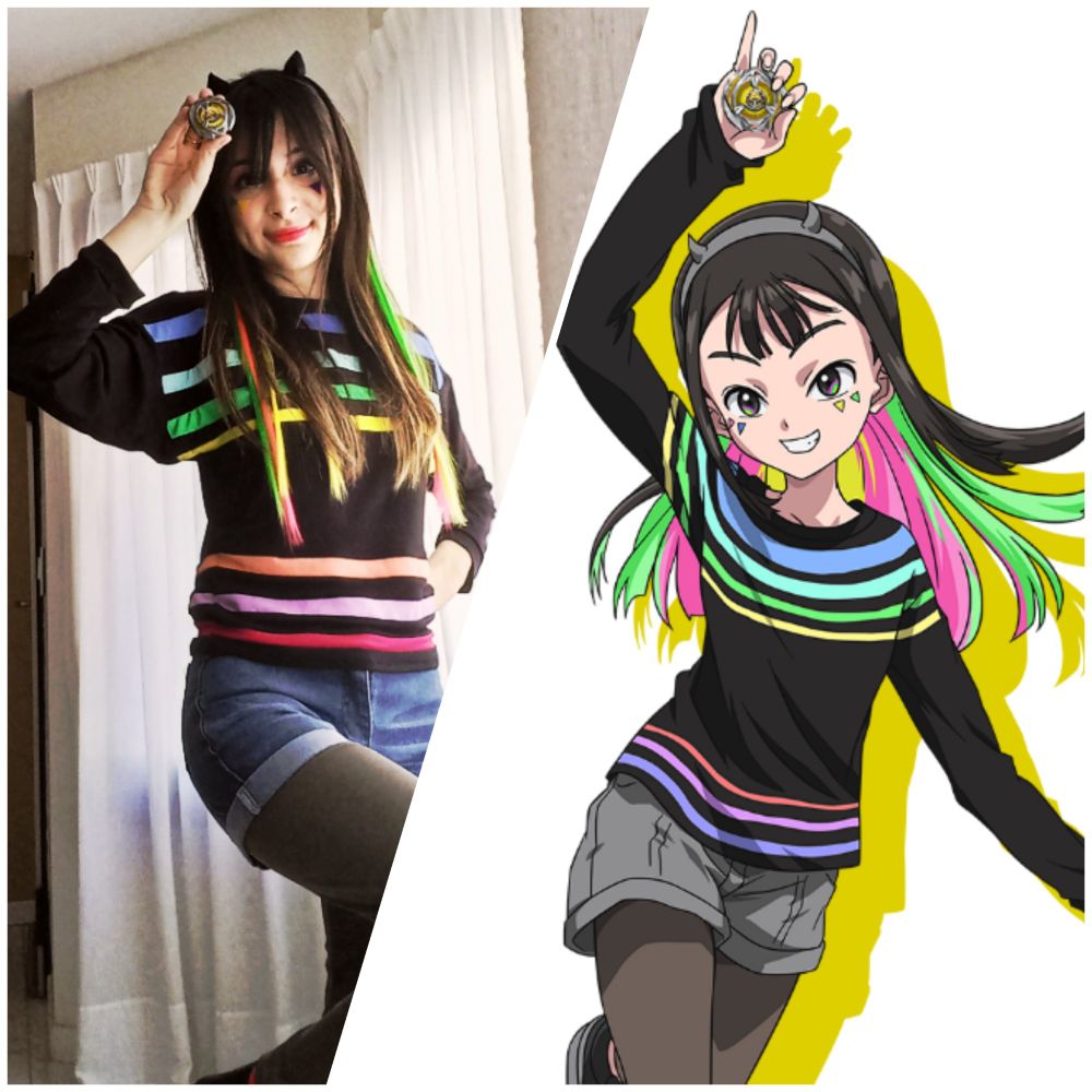 A picture of me with my cosplay besides Nanairo Multi's OG render