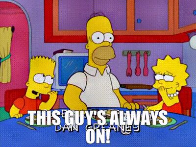 Bart high-fives Homer saying “This guy’s always on”  
