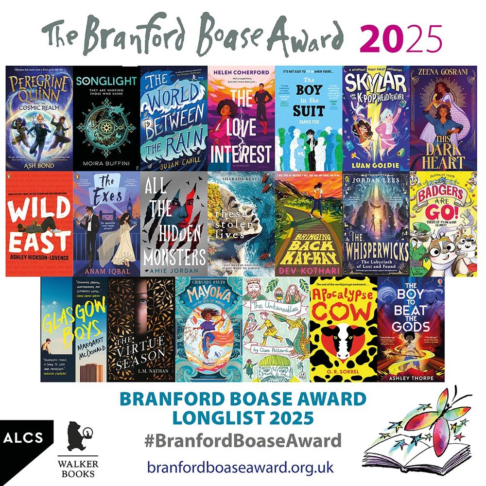 A graphic with the covers of the 20 books on the longlist for the 2025 Branford Boase Award. Established in 2000, the Branford Boase is awarded to the author and - uniquely - the editor of the year's outstanding debut book for children and young people. It highlights the best new writers for children and puts the editor's skill in the spotlight too.