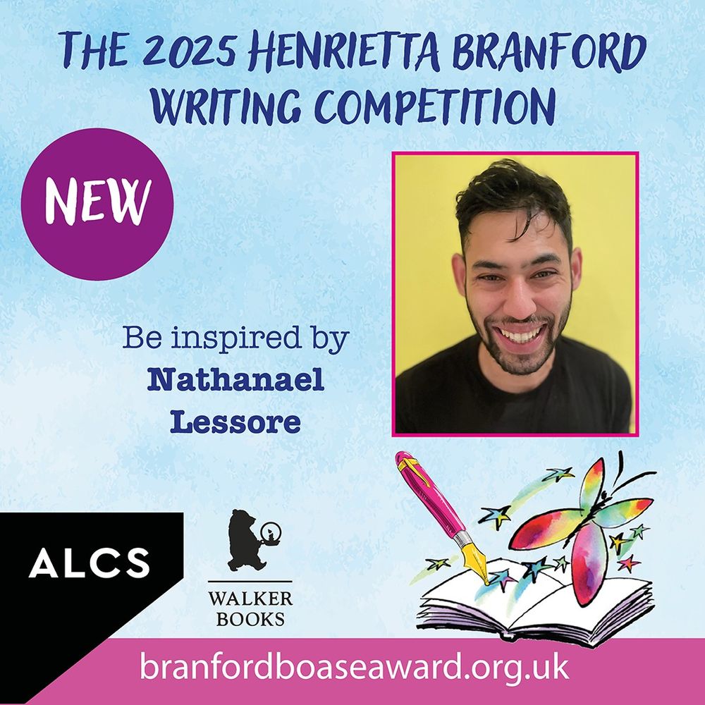 A graphic advertising the 2025 Henrietta Branford Writing Competition, open to young people aged 19 and under. They are asked to write a story, poem, song or rap lyrics that will make the judges laugh. Full details are on the Branford Boase Award website.