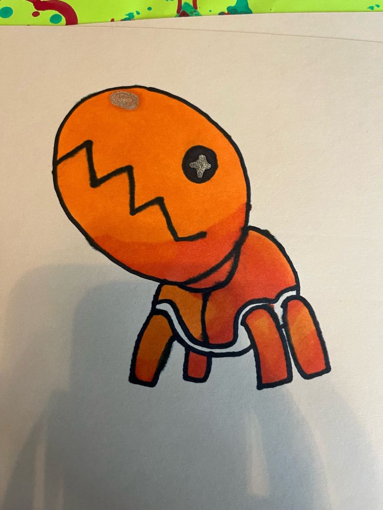 A picture of Trapinch from Pokemon drawn with markers