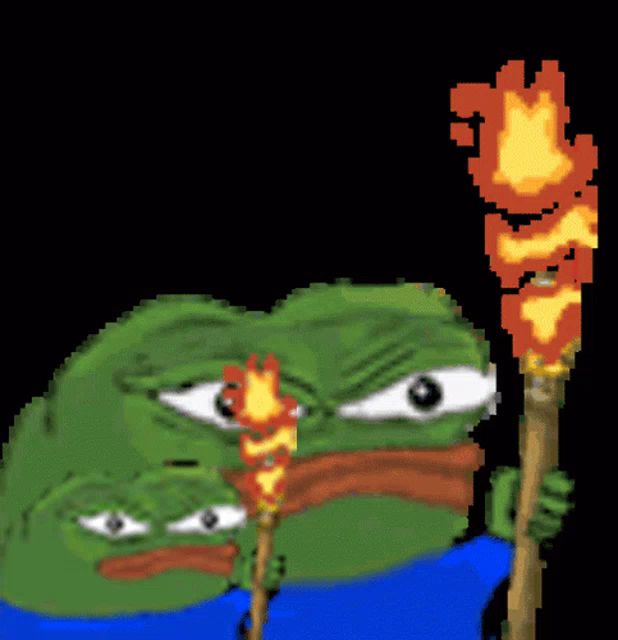 a pixel art of a frog with a torch