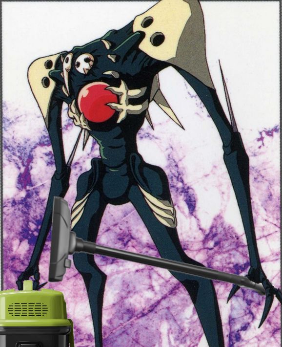 Sachiel from Neon Genesis Evangelion edited to be holding a vacuum cleaner