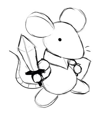 A little simple mouse, bipedal, wearing armor and wielding a sword and shield. It is very small but so brave about it.