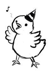 A baby chick wearing a "birthday cap" which is clearly just a birthday hat, singing Happy Birthday - perhaps to you! Happy birthday if it is your birthday if you're reading this!