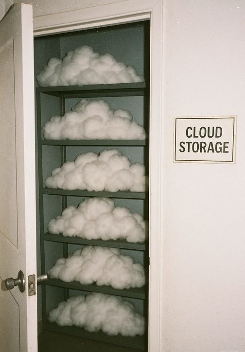 CLOUD
STORAGE

A closet with six shelves loaded with white pillow stuffing