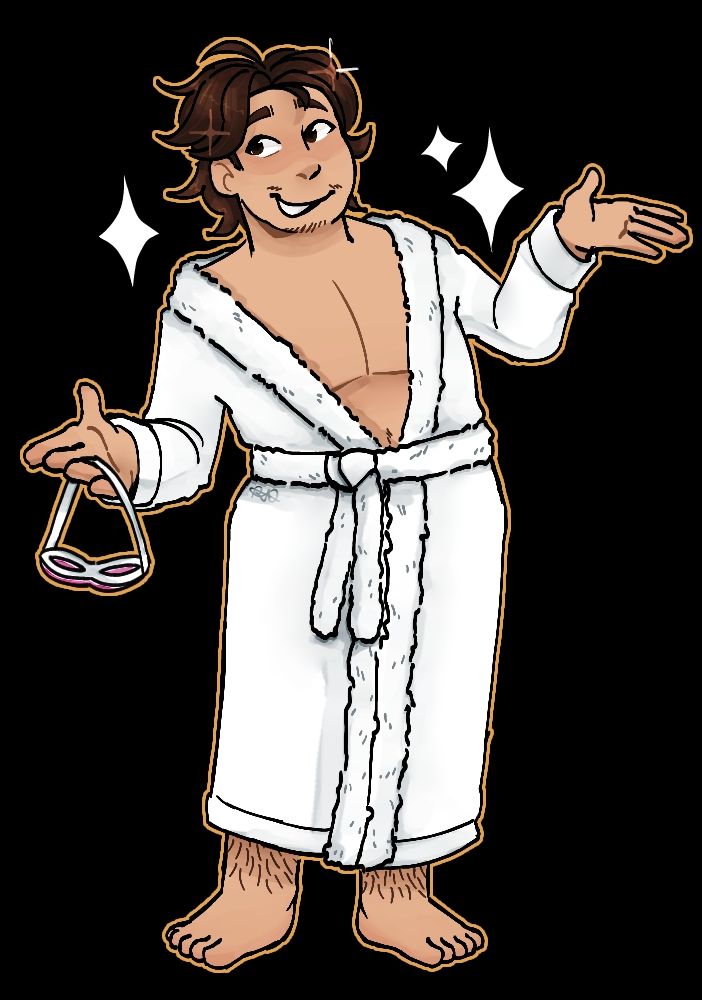 A transparent image of Bobby from K-Pop Demon Hunters wearing a bathrobe and holding his pink mask.