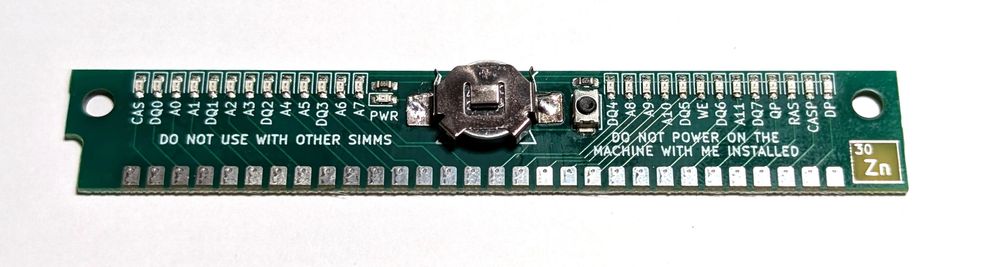 Zinc 30pin SIMM diagnostics board for Amiga RAM boards, PCs and others