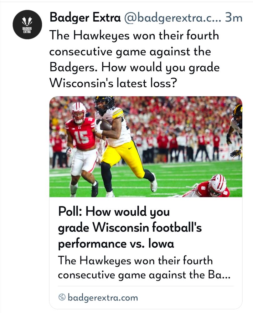 Screen shot of a poll request about the Wisconsin Iowa football game in which the Badgers were shutout.