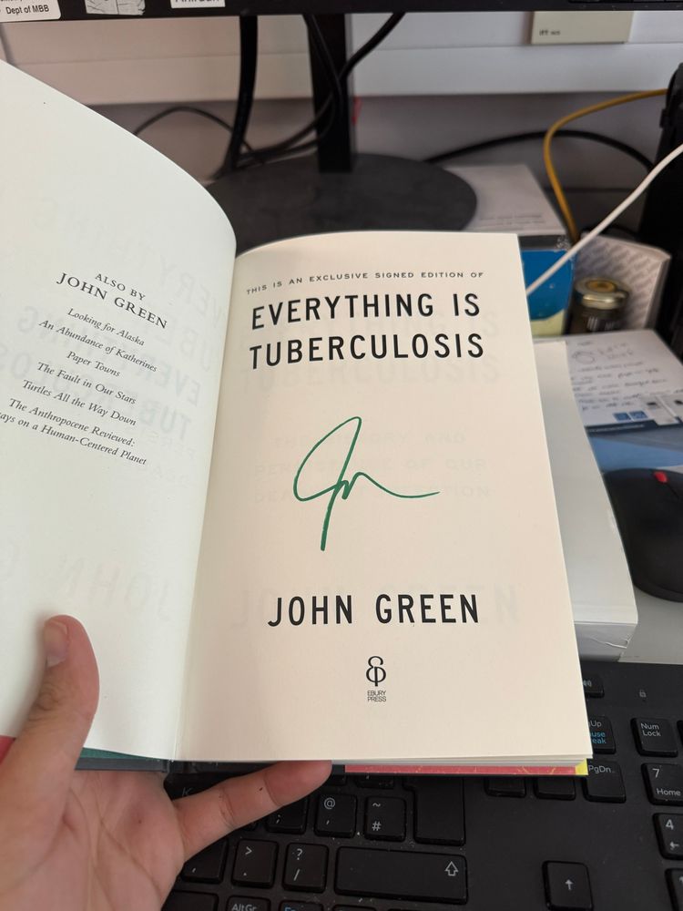 Signed title page of “Everything is Tuberculosis” by author John Green