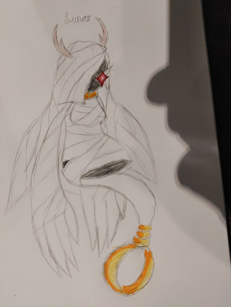 Some kind of evil mummy ghost thing with antlers and a shackle for a tail