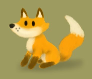 Pictured is a simplistic digital painting of a cartoon red fox sitting down