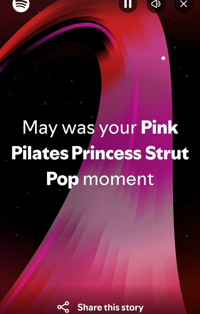 My favorite accusation from Spotify this year, claiming that "May was your Pink Pilates Princess Strut Pop moment". 