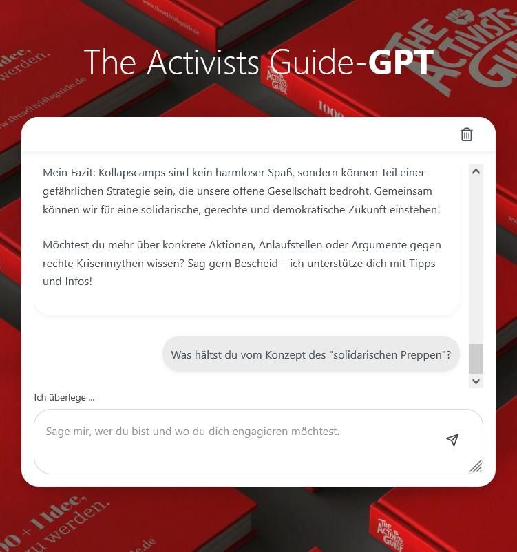 Anfrage an die KI des Activists Guide zum Kollapscamp