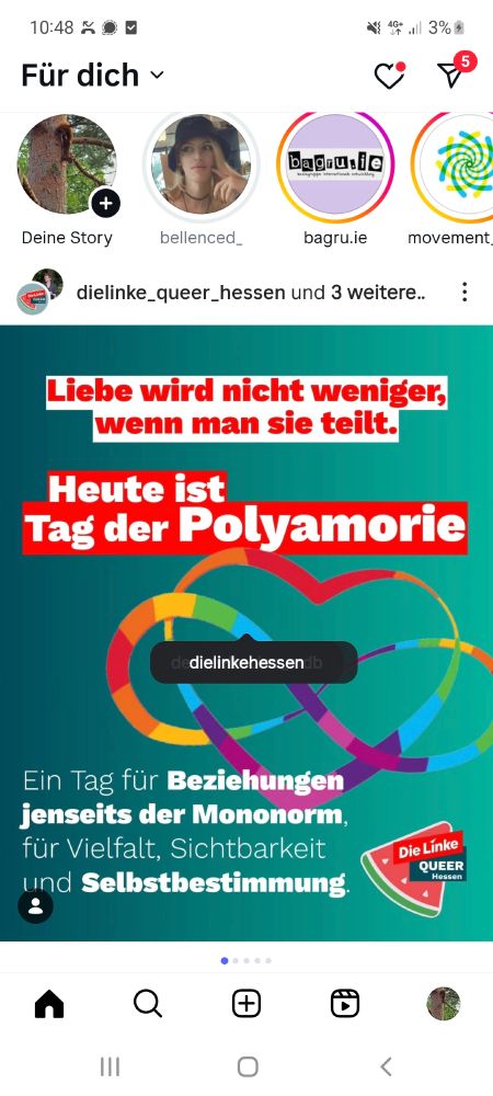 Die Linke Hessen feiert den Tag der Polyamorie mit einem Regenbogenherz und liegender 8.