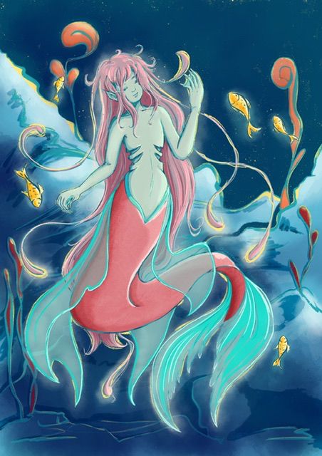 Deep-sea anglerfish mermaid. Digital drawing