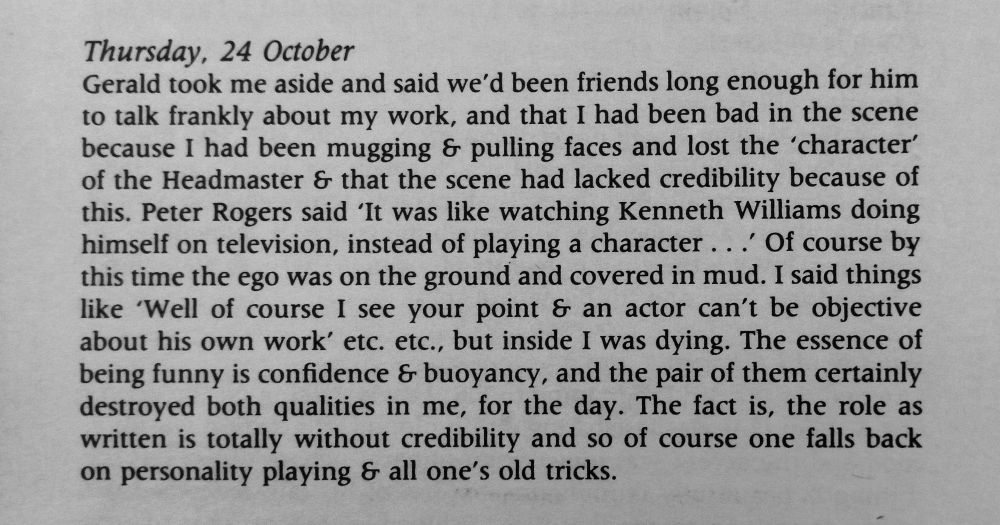 Diary entry in which KW takes some 'constructive' criticism from Gerald Thomas.
