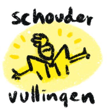 Illustratie van een mannetje met hele grote schoudervullingen
