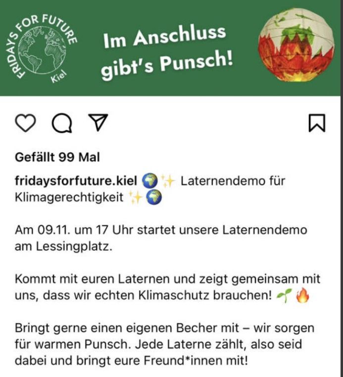 Fridays for Future Kiel, Sa 9.November um 17uhr, Laternendemo am Lessingplatz
