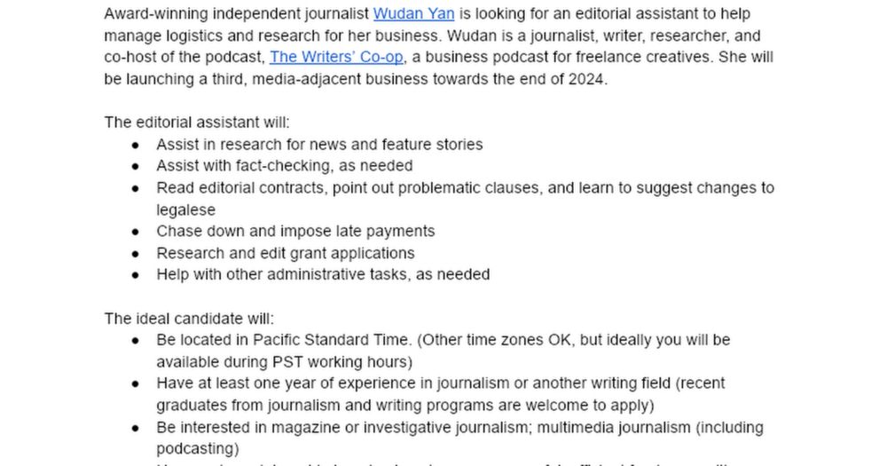 2024-Editorial Assistant for Wudan The Reporter LLC