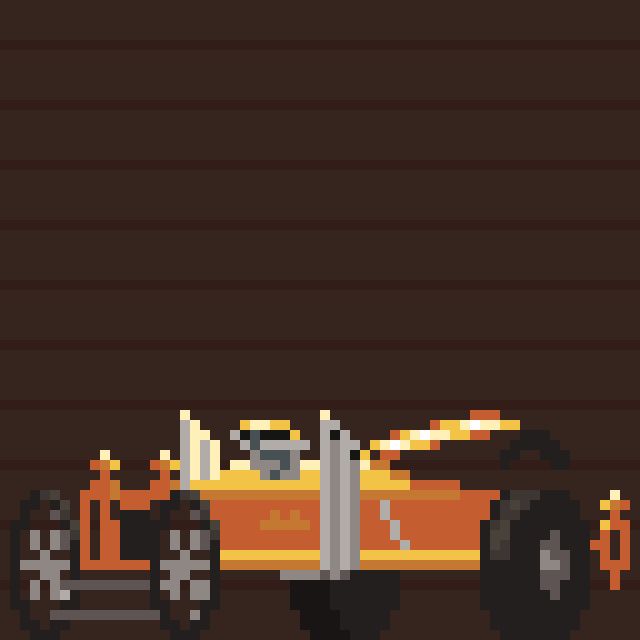 A car made from a coffin. At the head side is a bubble cockpit. Flanking it is a pair of drag racing wheels. Moving down the coffin, in the middle is a pair of quad exhaust pipes bent upwards flanking a pair of air intakes (I'm not sure what the technical term is). Finally at the feet end is a pair of lanterns flanking a black headstone. Beside the lanterns are the front wheels which resemble bicycle wheels