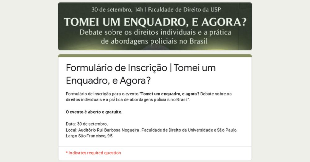 Formulário de Inscrição | Tomei um Enquadro, e Agora?