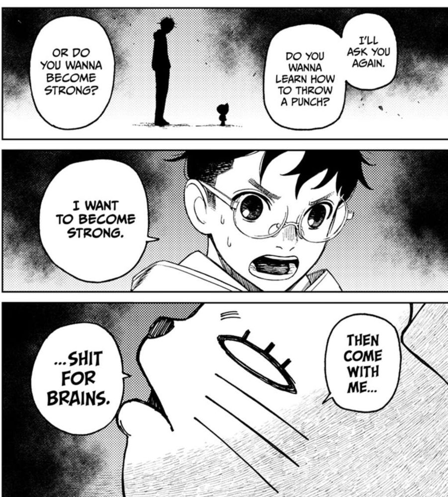 Dandadan manga still with Turbo Granny call Okarun 