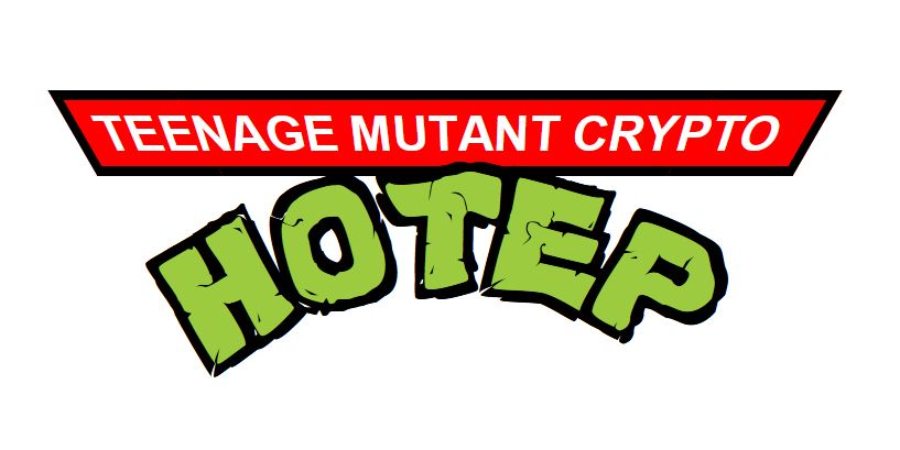 teenage mutant ninja turtles logo but it says teenage mutant crypto hotep