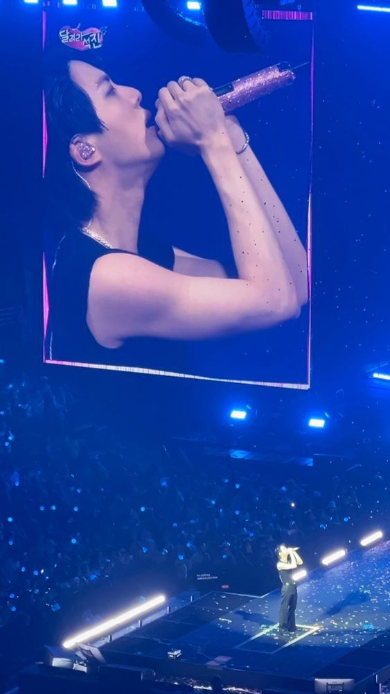 BTS member Jin singing on stage.