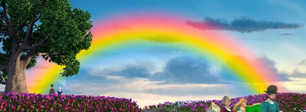 A rainbow(?) but the yellow and orange are really bright