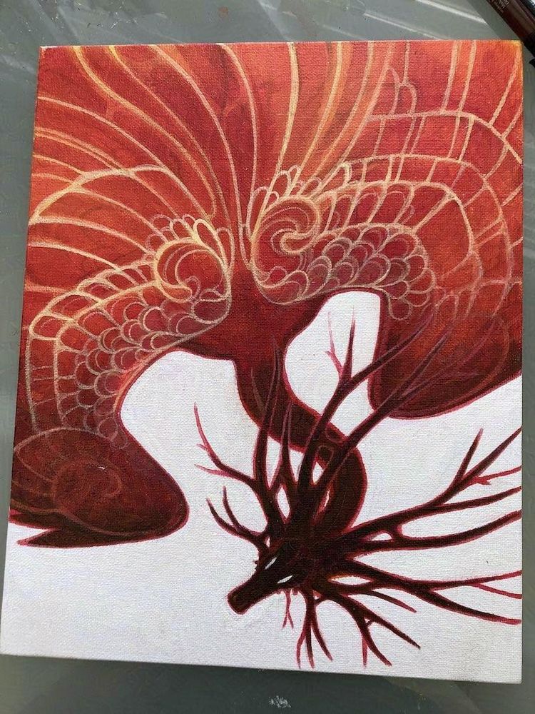 painting of a dragon, work in progress