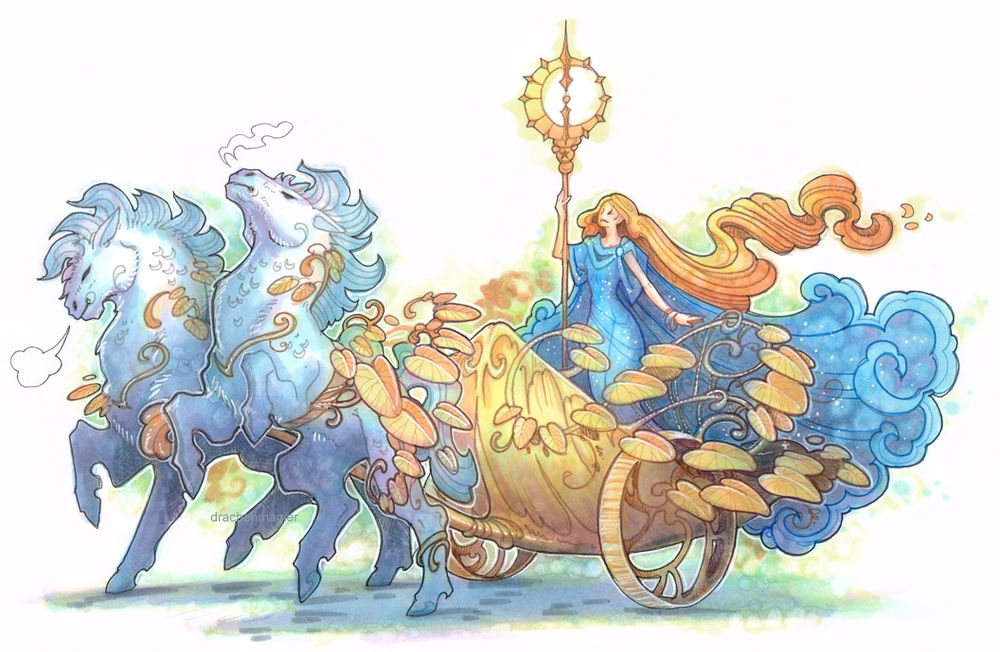 Cinderella, but the pumpkin coach is a chariot and the horses are less friendly