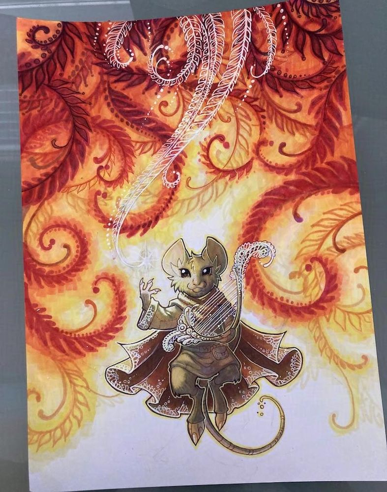 mouse bard playing a winter harp