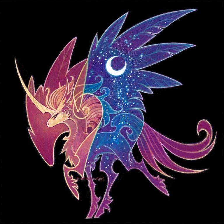 Painting of a fantasy creature in the colours of the sky