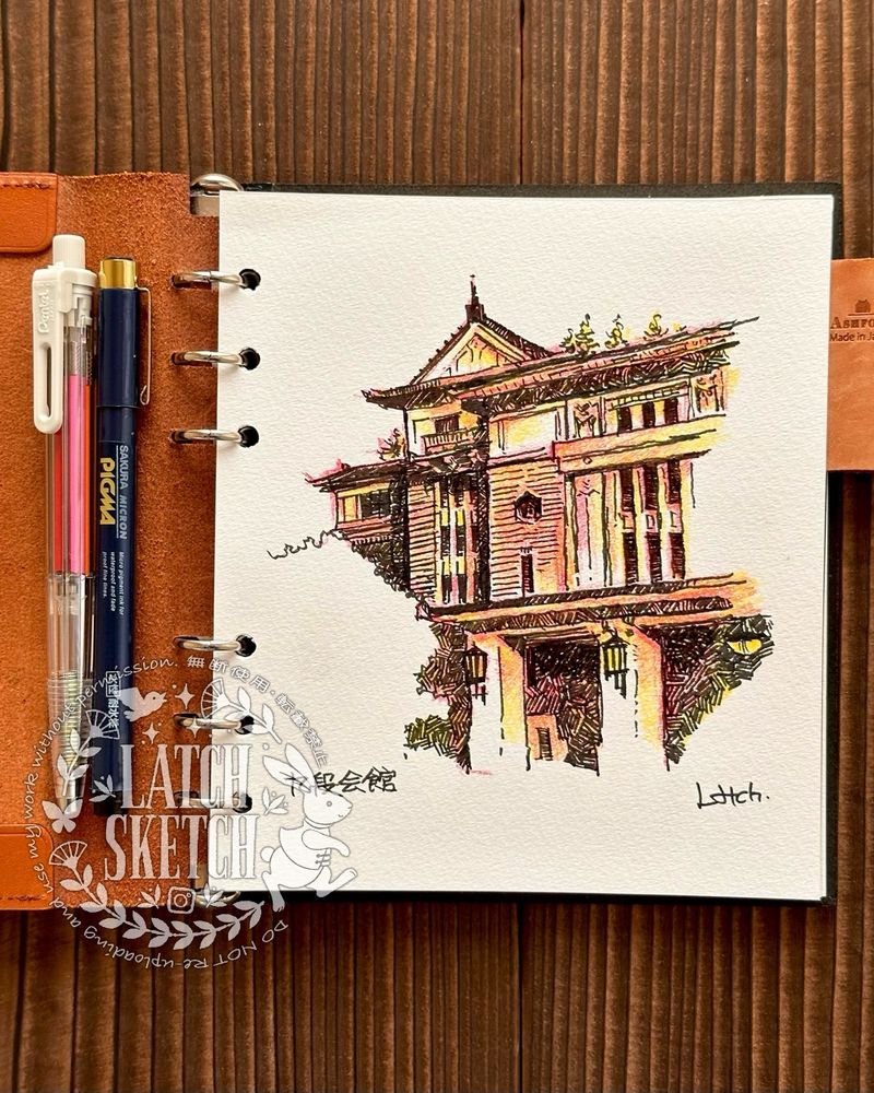 A sketch of the Kudan Kaikan Terrace. I used Art Multi 8 and Pigma.